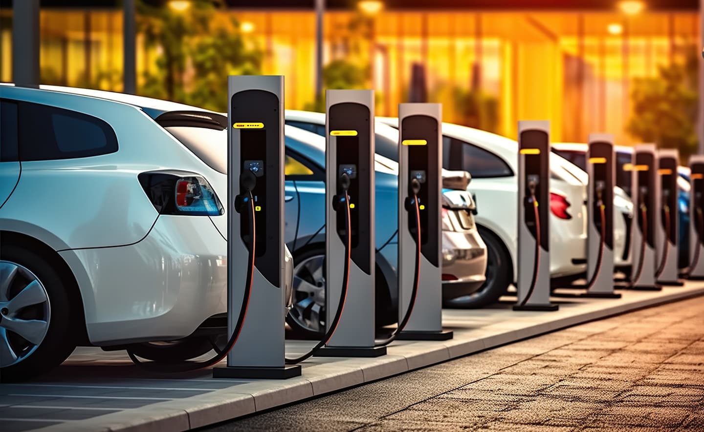 Electric cars charging in The Electrifying Lineup at the Public Charging Hub